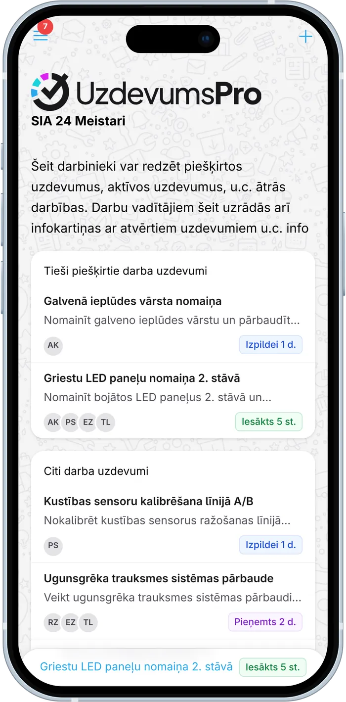 Digitalizējiet darba uzdevumu piešķiršanas, izsekošanas un izpildes kontroles processu ar Uzdevums Pro servisa darbiniekiem